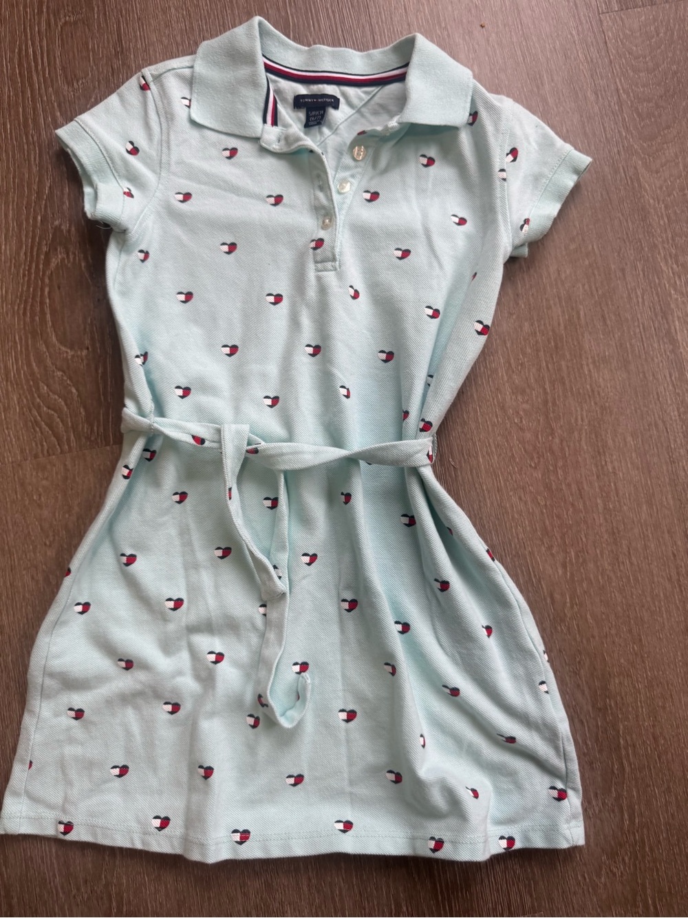 Tommy Hilfiger Girls Mint Green Flag Heart Polo Dress with Belt Size 6/7